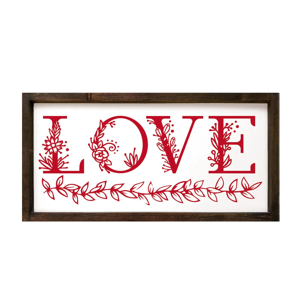 LOVE - Floral - Large Framed Wood Sign - 12"x24" - Festive Fit Home