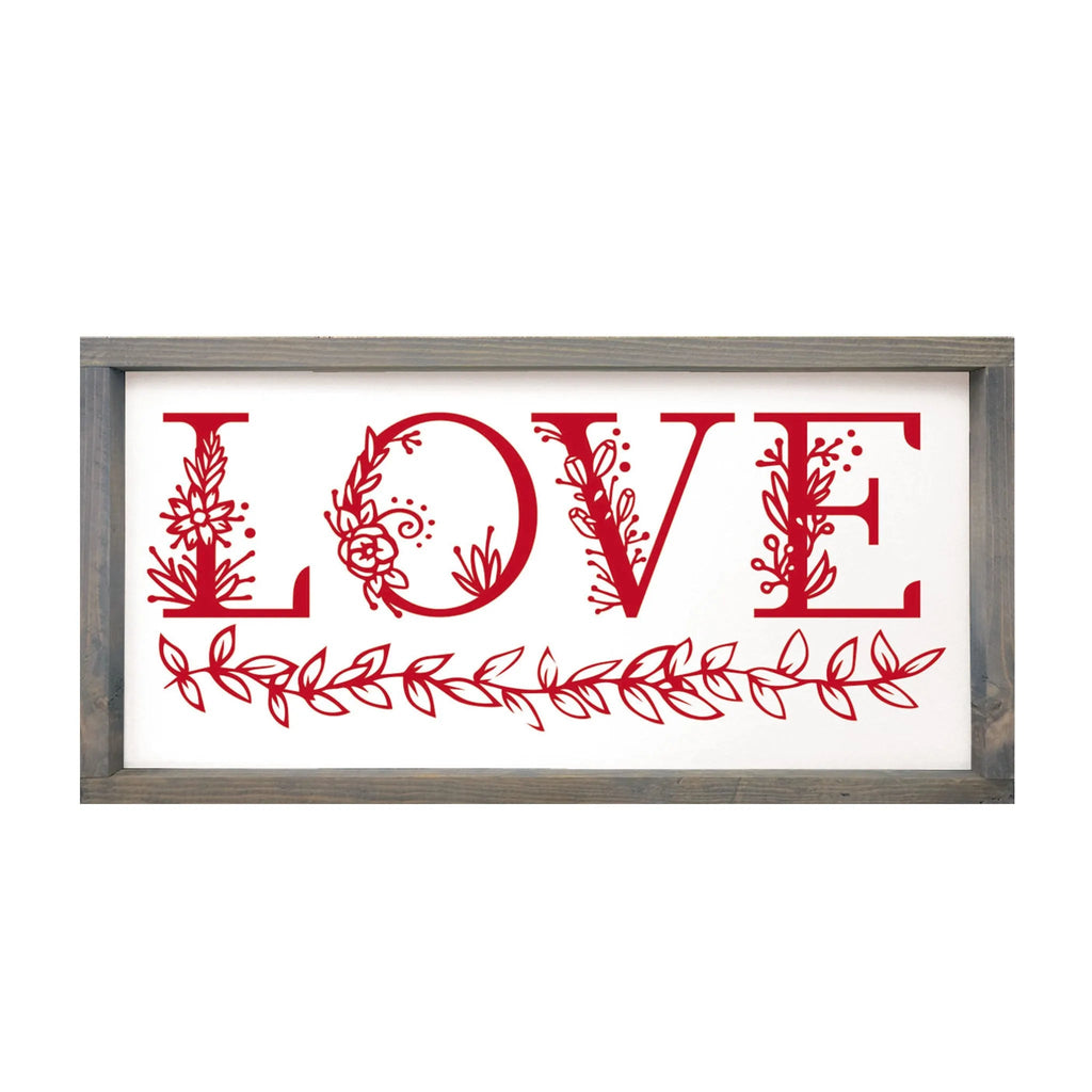 LOVE - Floral - Large Framed Wood Sign - 12"x24" - Festive Fit Home