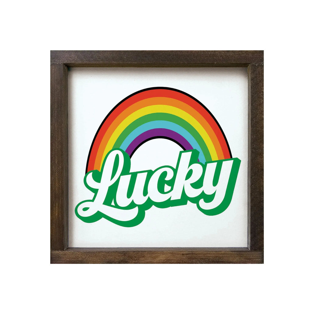 Lucky Rainbow St. Patrick's Themed Framed Wood Sign - 12"x12" - Festive Fit Home