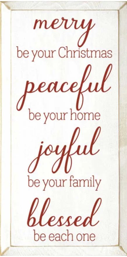 Merry, Peaceful, Joyful, Blessed Christmas Wood Sign - 9"x18" - Festive Fit Home