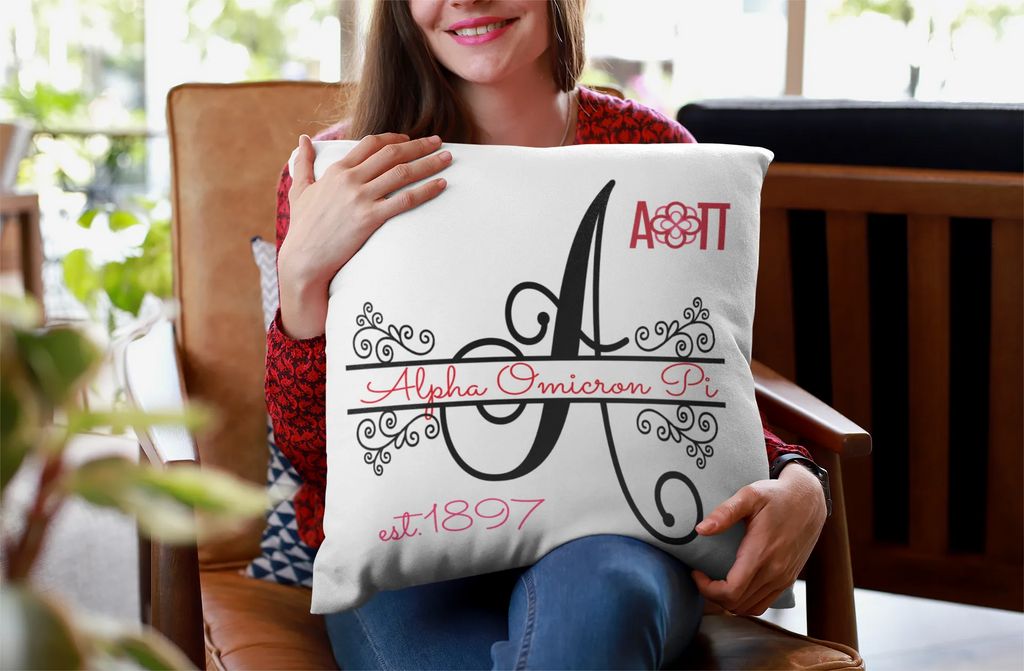 Alpha Omicron Pi Monogram Pillow Cover - 18" | Gifts | Decor | AOII | Merechandise | Festive Fit Home