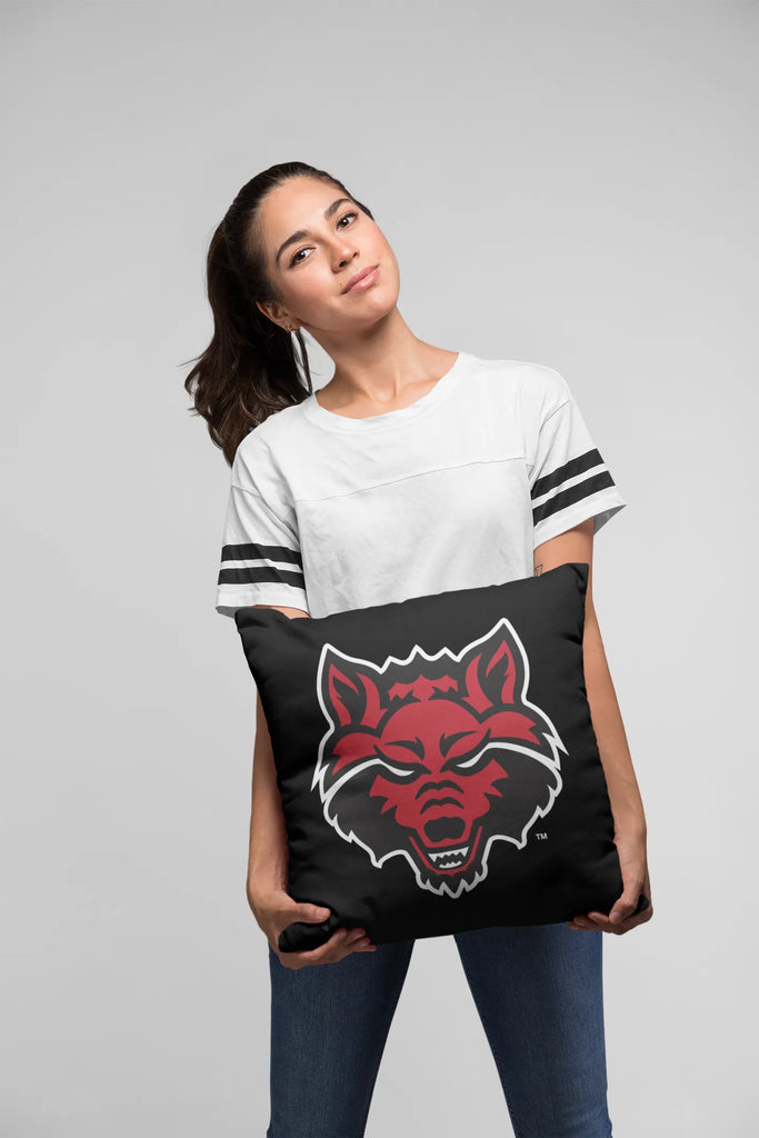 Arkansas State Pillow Cover - Black Full Color Wolf Head 18" | Gifts and Dorm Decor | Festive Fit Home