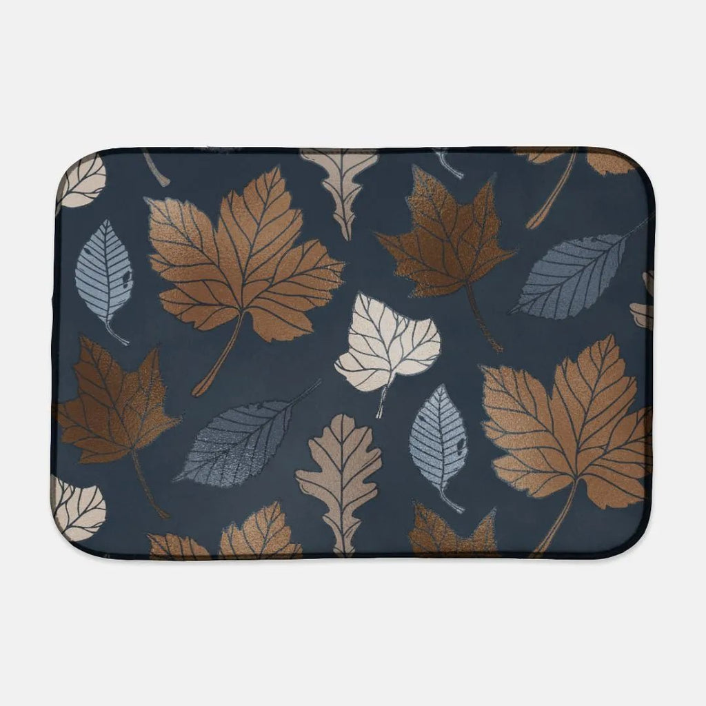 Navy and Brown Leaves Fall Dish Mat - Festive Fit Home