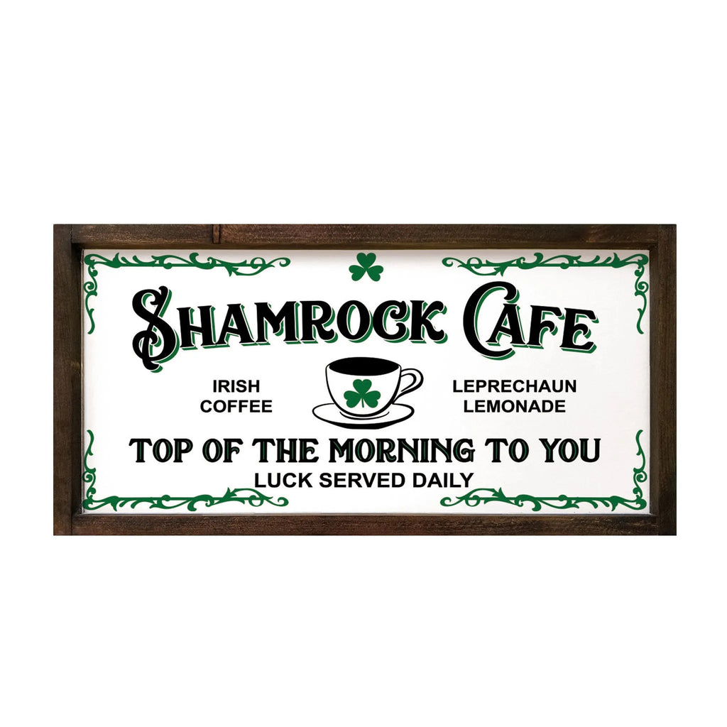 Shamrock Cafe Framed Wood Sign - 12"x24" - Festive Fit Home