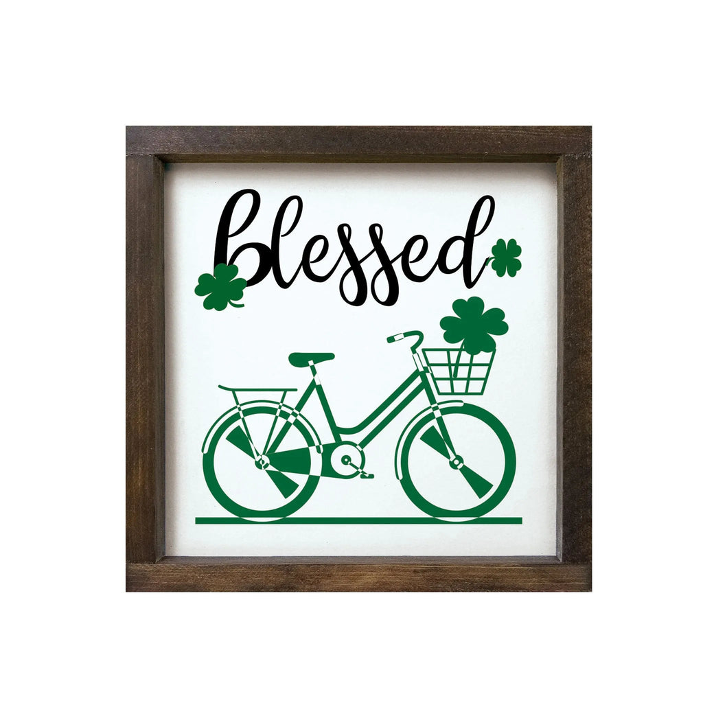 St Patrick's Day Wood Sign - Blessed_Clover Bicycle - 12"x12" - Festive Fit Home