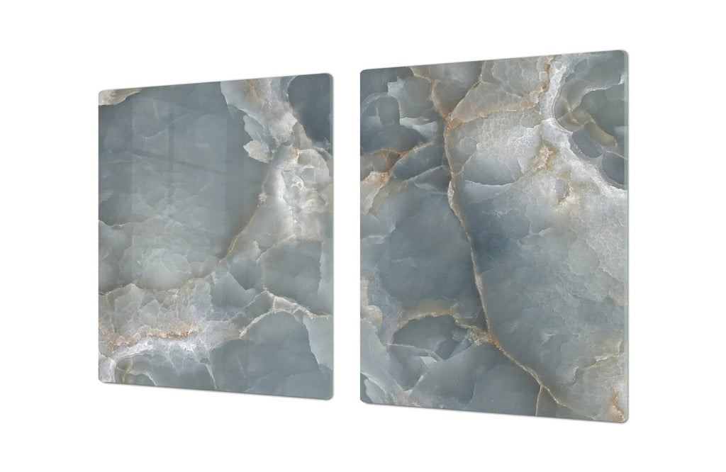 Stove Top Cover - Blue - Gray Marble Glass | Gas & Electric Cook Top Cover | Charcuterie Board - Festive Fit Home