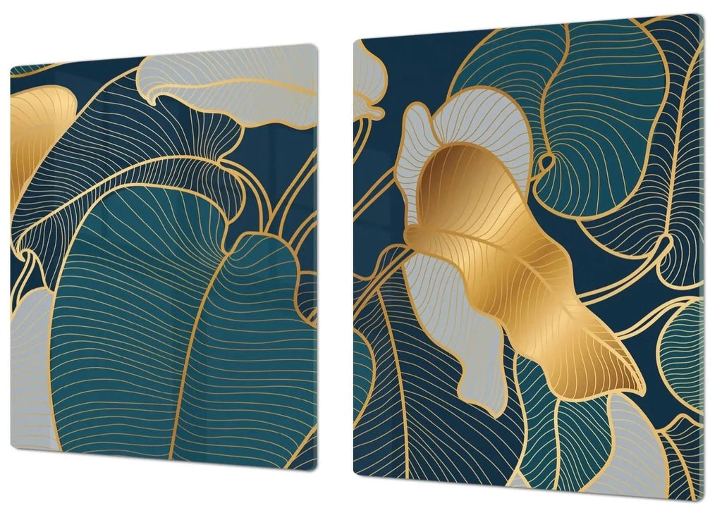 Stove Top Cover - Gold & Teal Palms | Noodle Board | Gas & Induction Cook Top Cover - Festive Fit Home