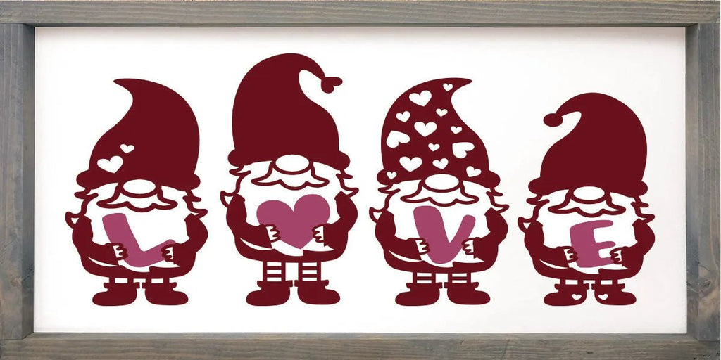 Valentine Gnome Large Framed Wood Sign - 12"x24" - Festive Fit Home