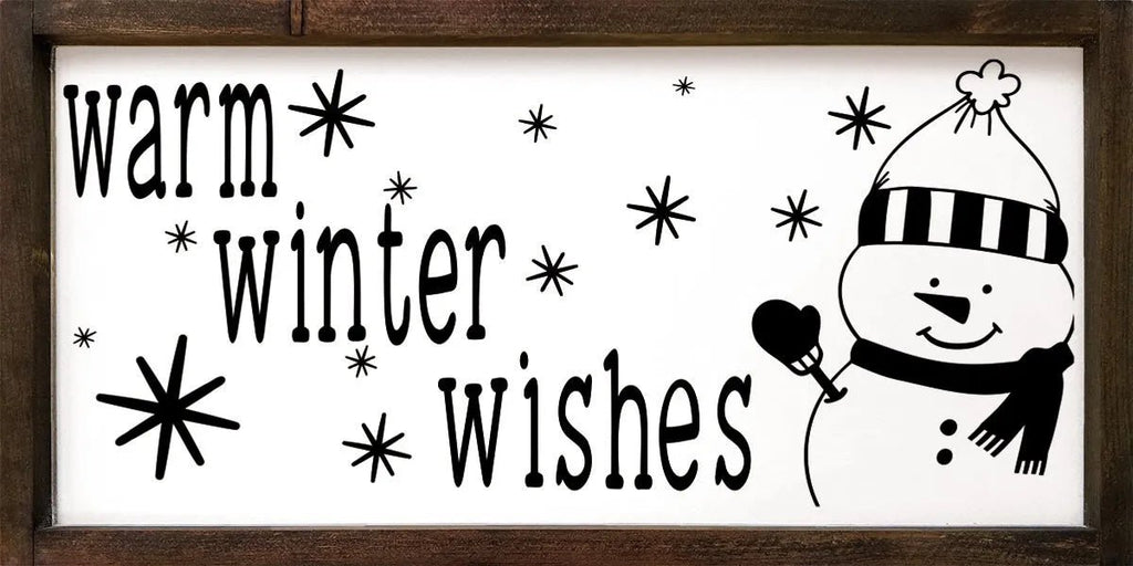 Warm Winter Wishes Snowman - Large Framed Wood Sign - 12"x24" - Festive Fit Home