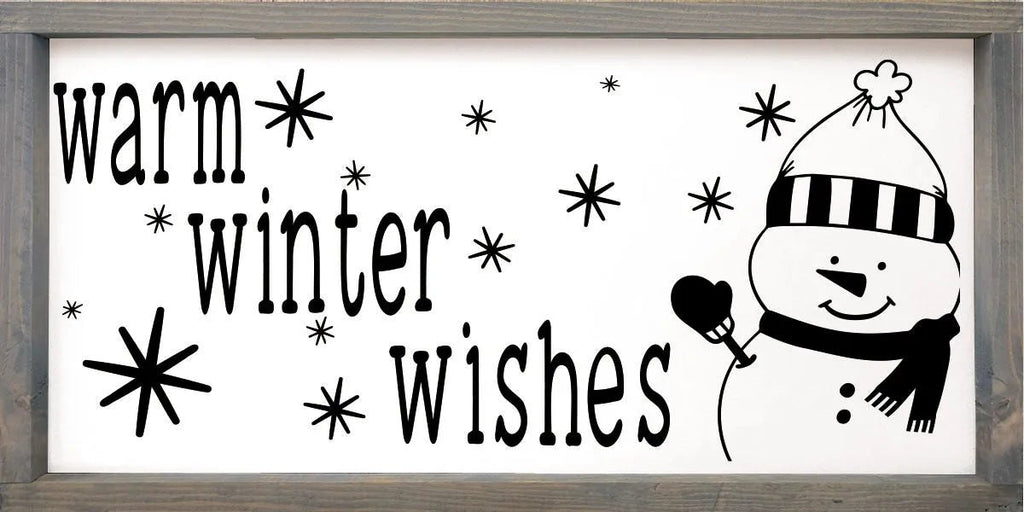 Warm Winter Wishes Snowman - Large Framed Wood Sign - 12"x24" - Festive Fit Home