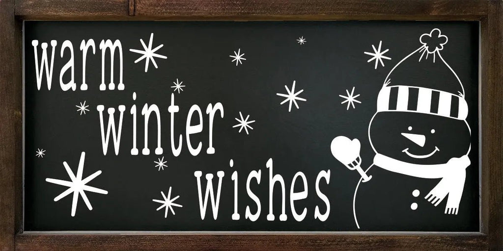 Warm Winter Wishes Snowman - Large Framed Wood Sign - 12"x24" - Festive Fit Home