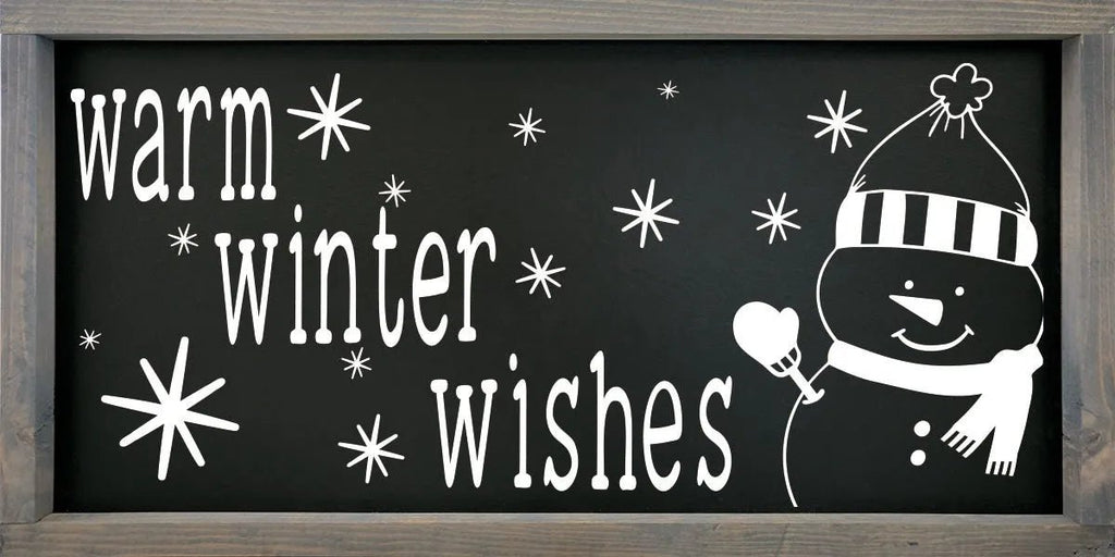 Warm Winter Wishes Snowman - Large Framed Wood Sign - 12"x24" - Festive Fit Home