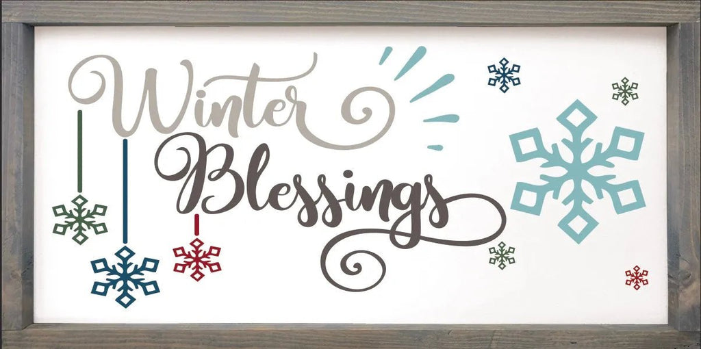 Winter Blessings - Large Framed Wood Sign - 12"x24" - Festive Fit Home