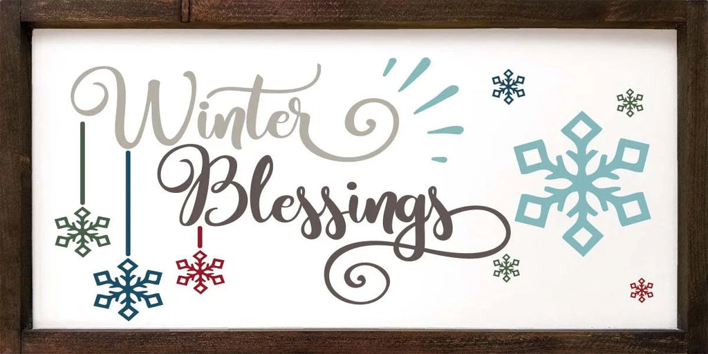 Winter Blessings - Large Framed Wood Sign - 12"x24" - Festive Fit Home