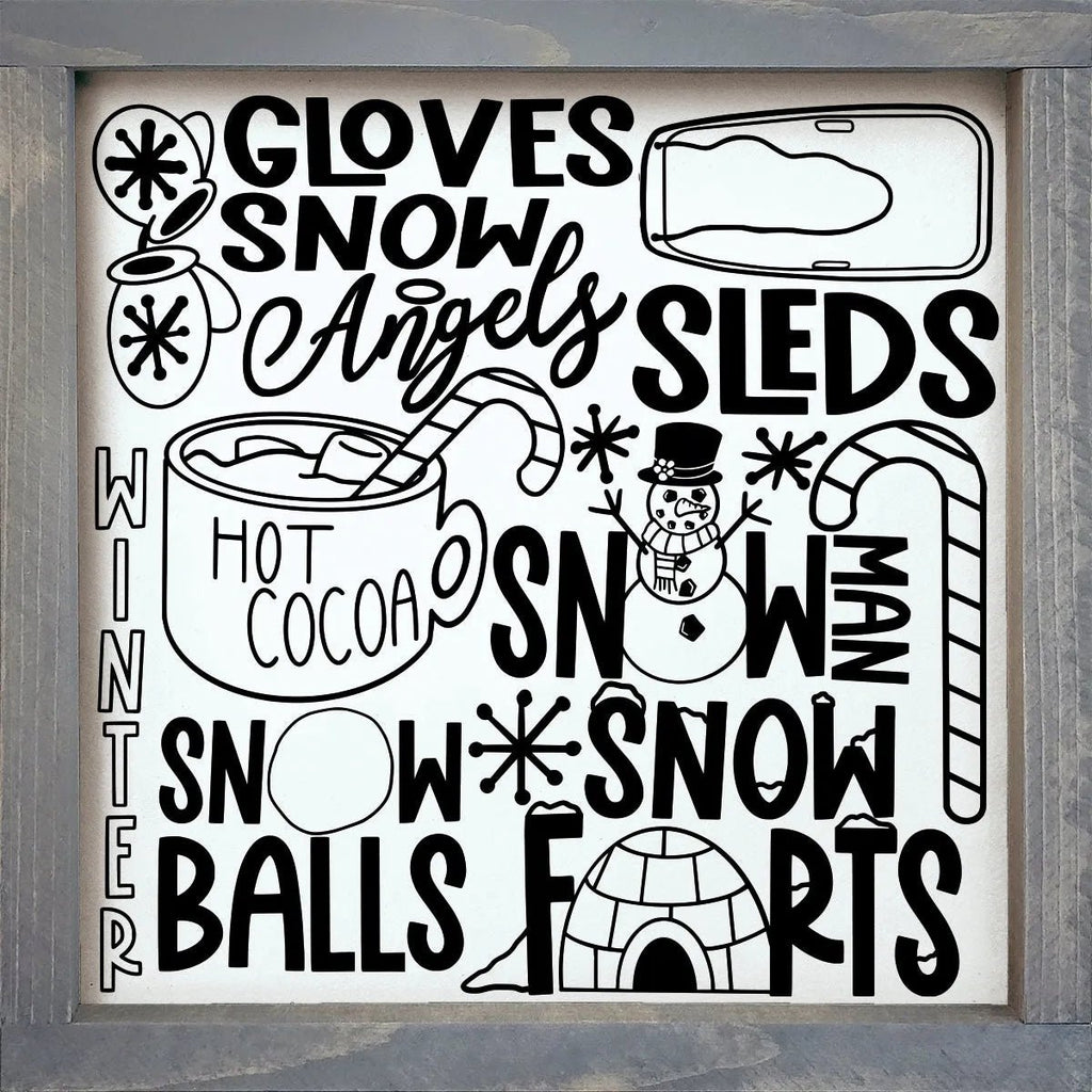 Winter Farmhouse Framed Wood Sign - Subway Style 12"x12" - Festive Fit Home