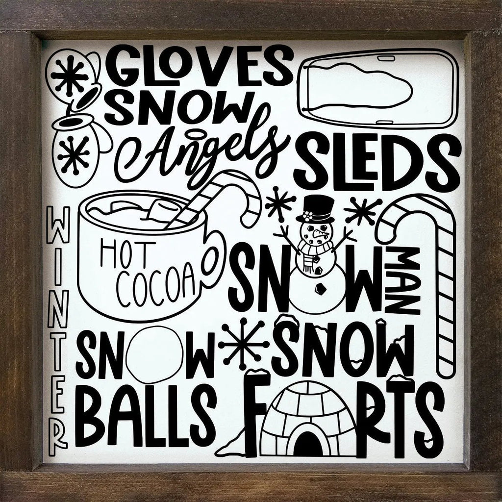 Winter Farmhouse Framed Wood Sign - Subway Style 12"x12" - Festive Fit Home