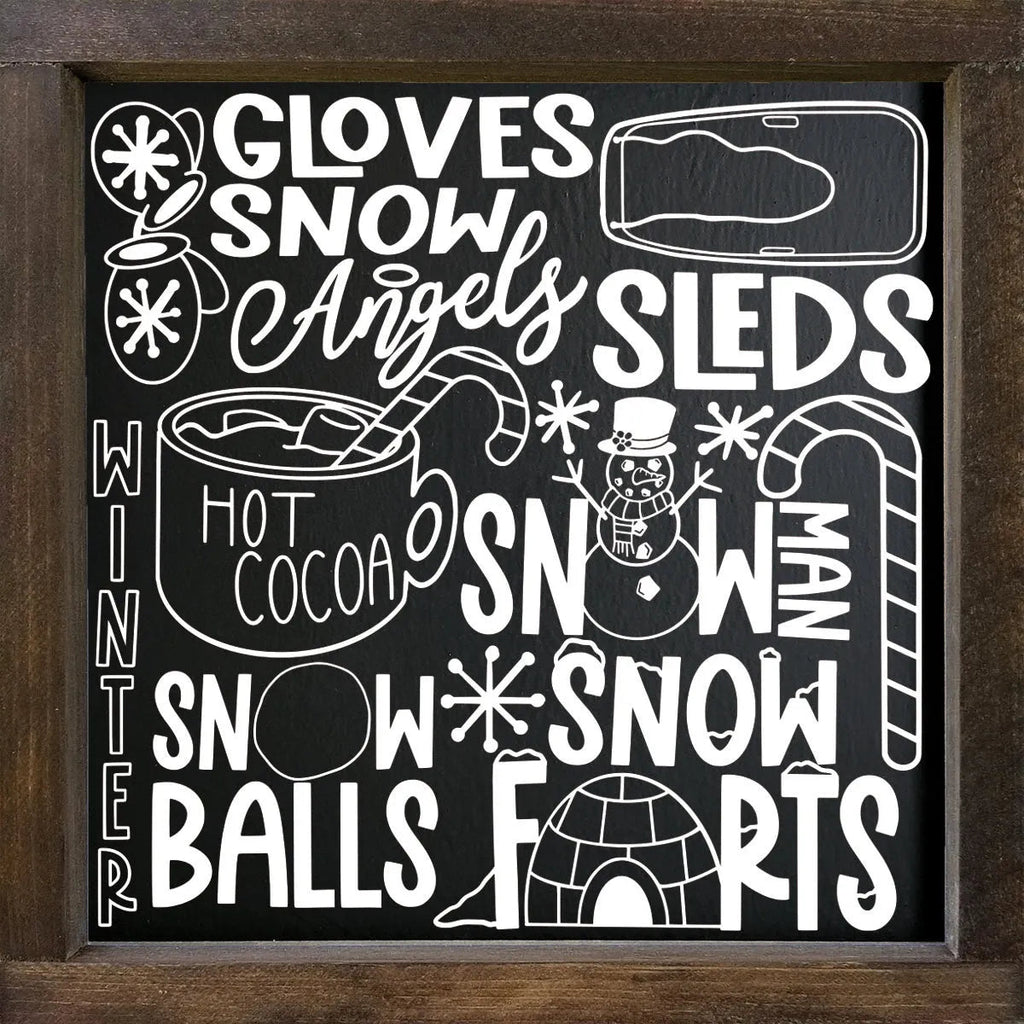 Winter Farmhouse Framed Wood Sign - Subway Style 12"x12" - Festive Fit Home