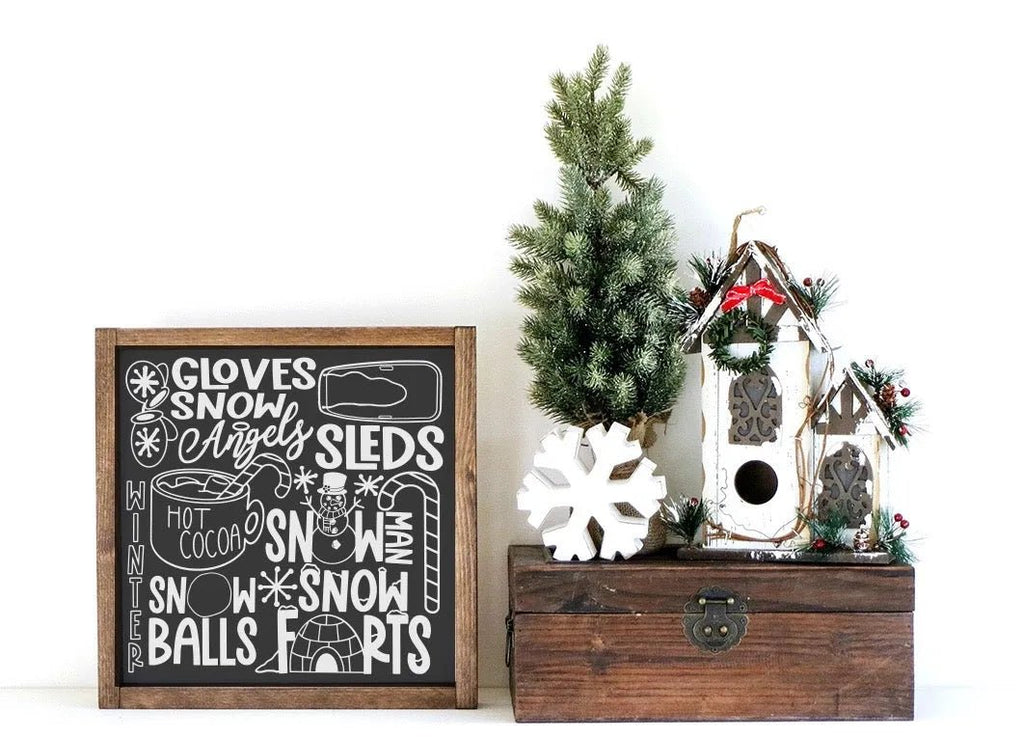 Winter Farmhouse Framed Wood Sign - Subway Style 12"x12" - Festive Fit Home