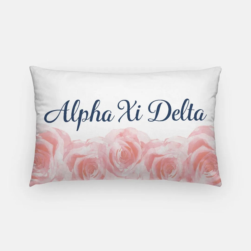 Alpha Xi Delta Pink Rose Lumbar Pillow Cover | Official Gift Shop | Festive Fit Home