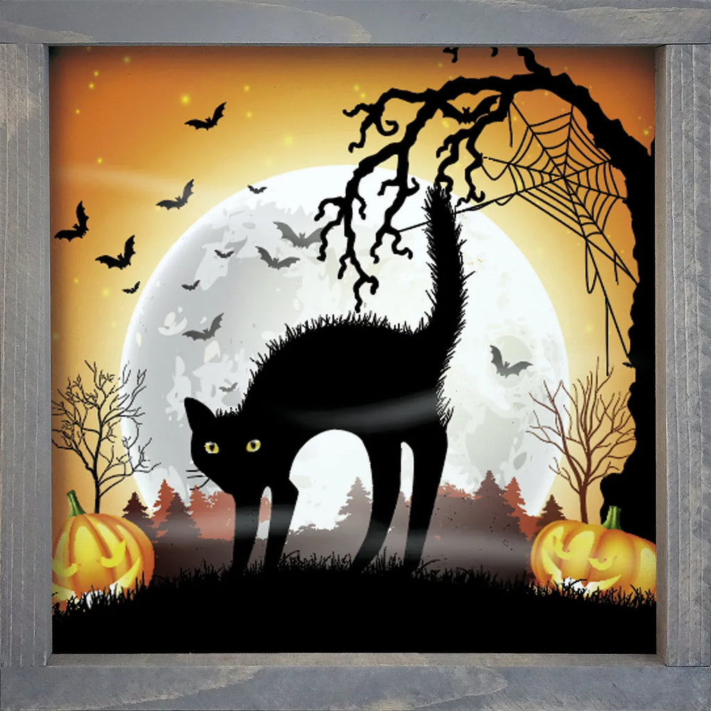 Scary Cat Halloween Framed Art -12"x12" | Halloween Home Decor | Signs | Festive Fit Home