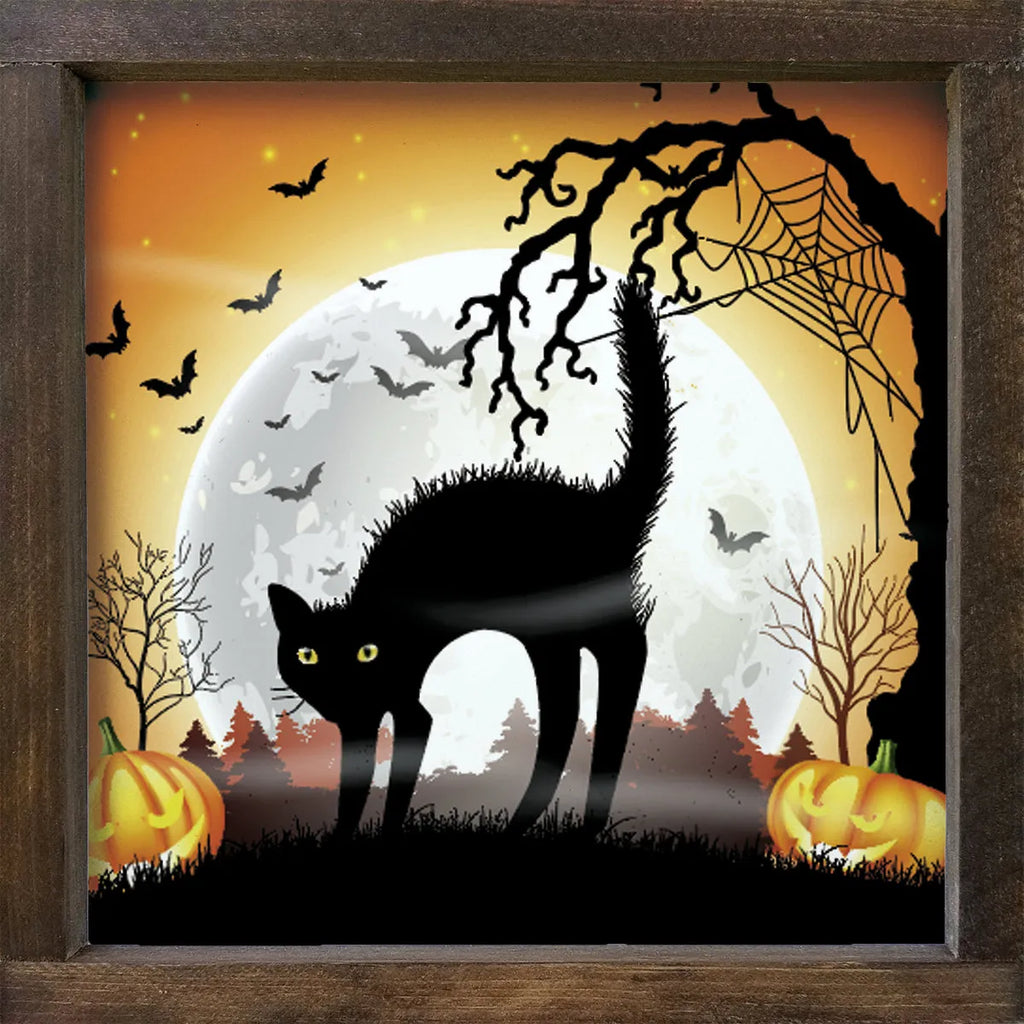 Scary Cat Halloween Framed Art -12"x12" | Halloween Home Decor | Signs | Festive Fit Home