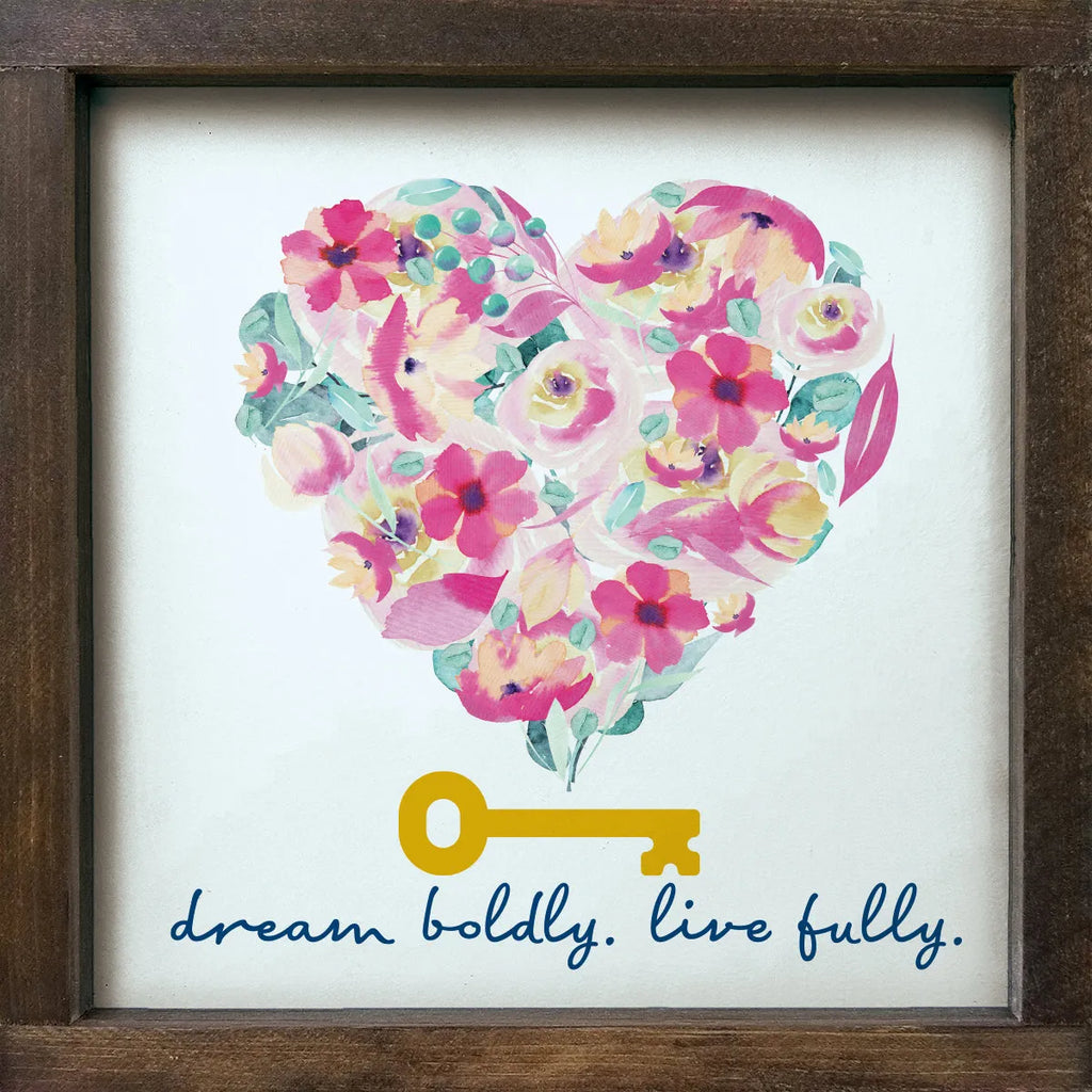 Kappa Kappa Gamma Pink and Aqua Floral Heart Framed Wood Sign 12"x12"