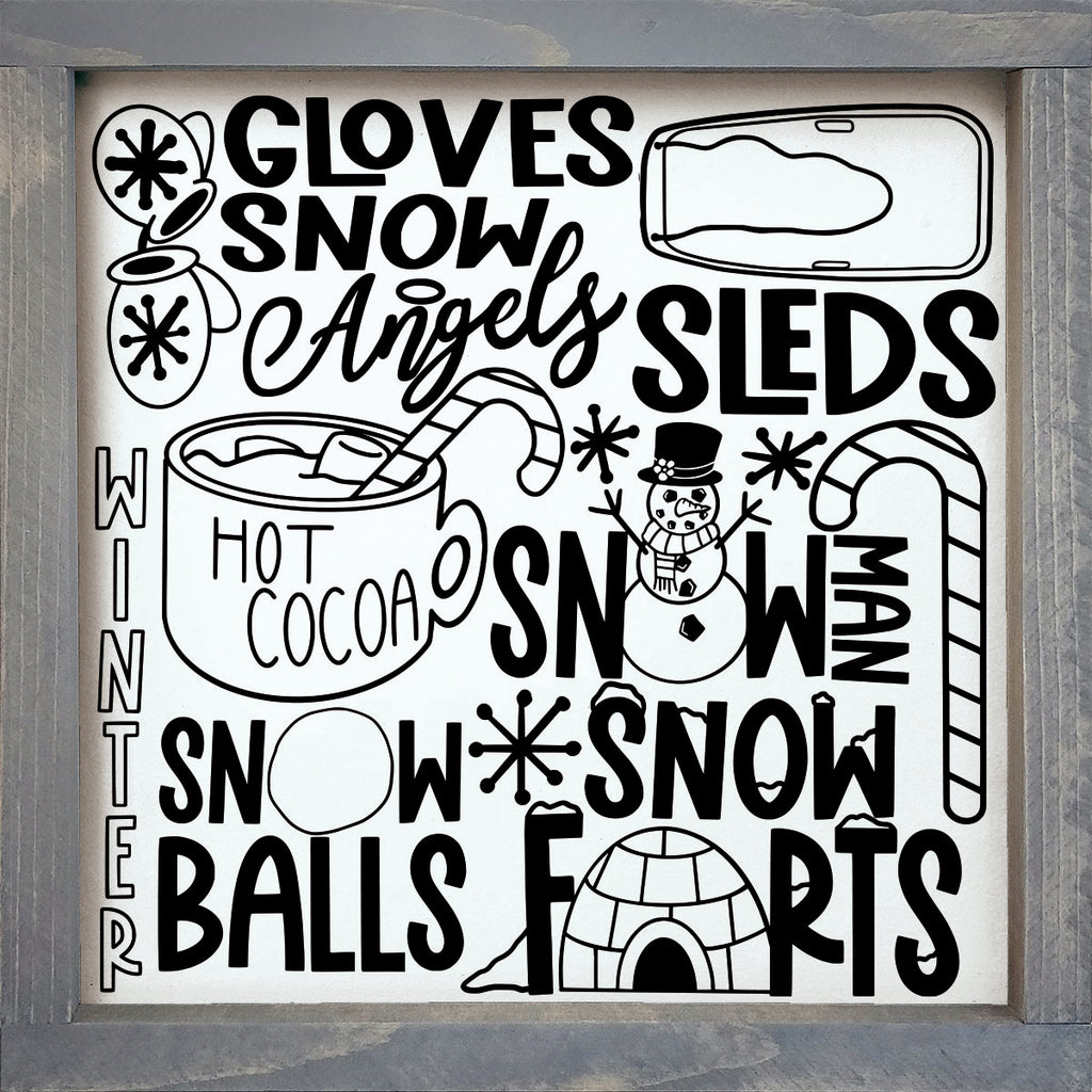 Winter Farmhouse Framed Wood Sign - Subway Style 12"x12" | Winter Art | Festive Fit Home