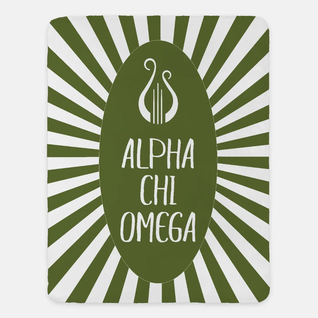 Alpha Chi Omega XL 60x80 Sherpa Blanket - Olive Starburst | AXO Gifts 