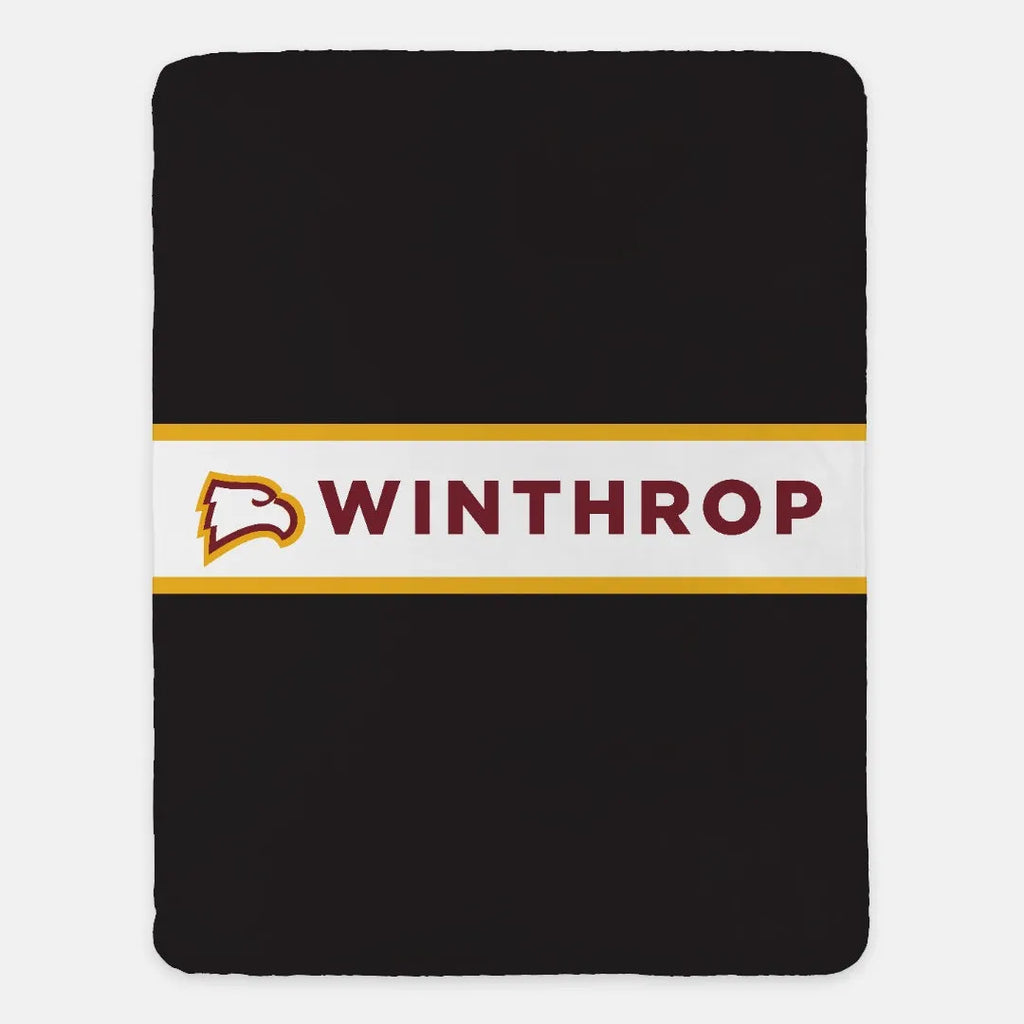 Winthrop University Blanket - Black Center Band 60"x80" | Dorm Decor | Festive Fit Home