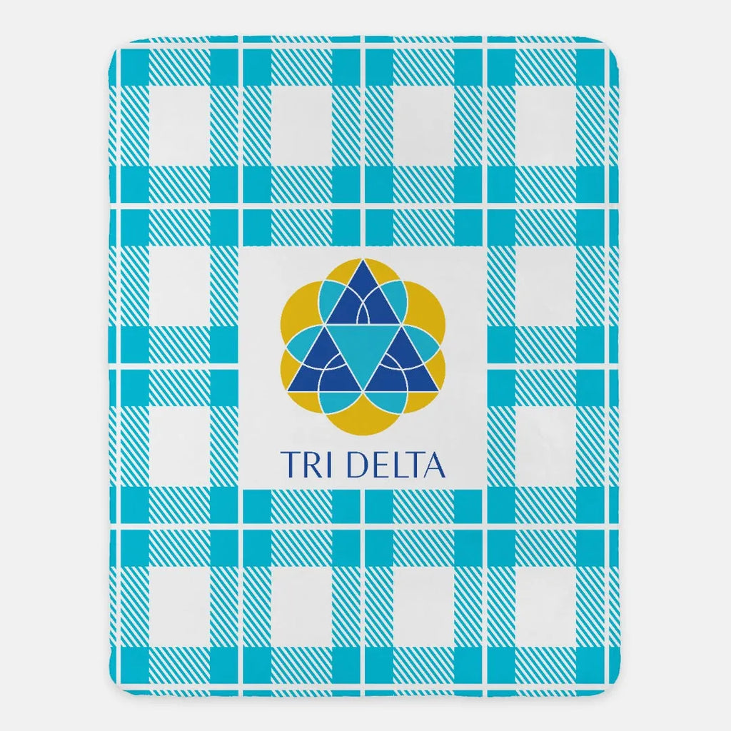 Tri Delta Sherpa Blanket - Bright Blue Plaid 60"x80" | Gifts and Decor | Festive Fit Home