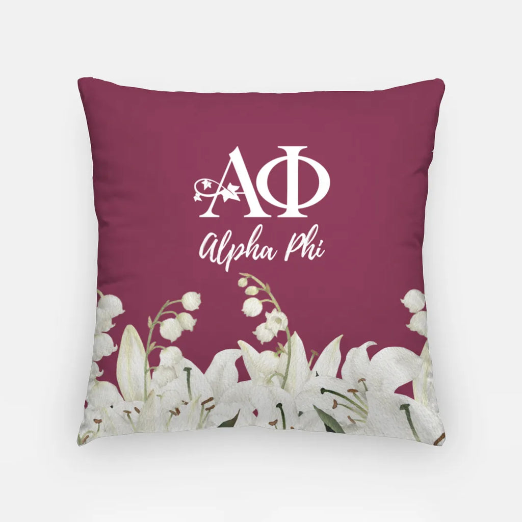 Alpha Phi Pillow Cover - Lillies - 18" | Gifts and Decor | Merchandise | Festive Fit Home