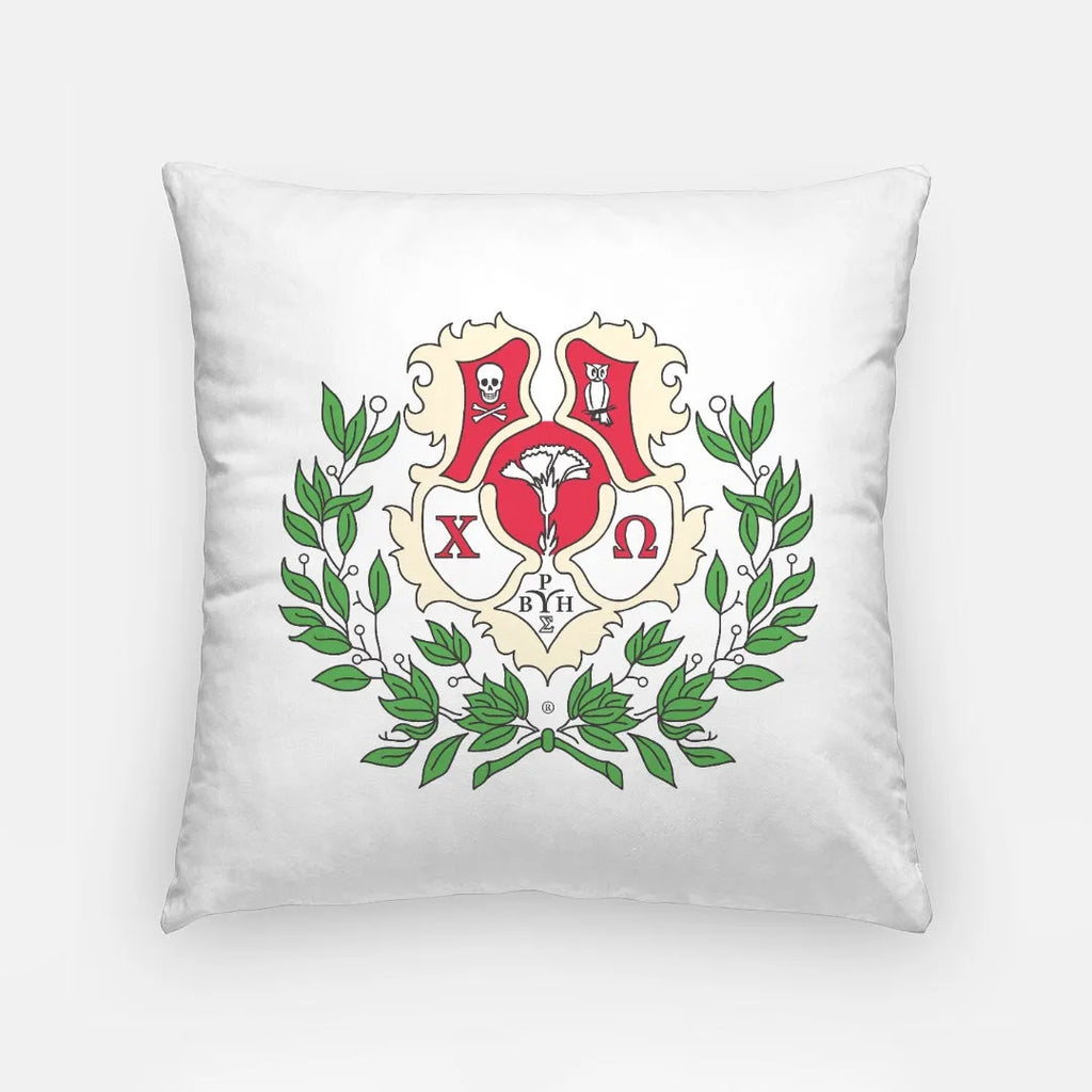 Chi Omega Coat of Arms Pillow Cover 18"  | Custom Gifts and Dorm Decor | Official Merchandise | Festive Fit Home