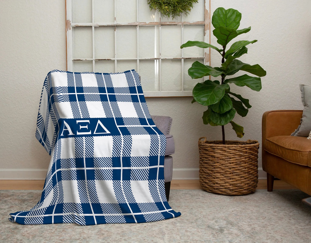 Alpha Xi Delta Blanket XL 60x80 Blue Plaid | Official AXiD Merchandise