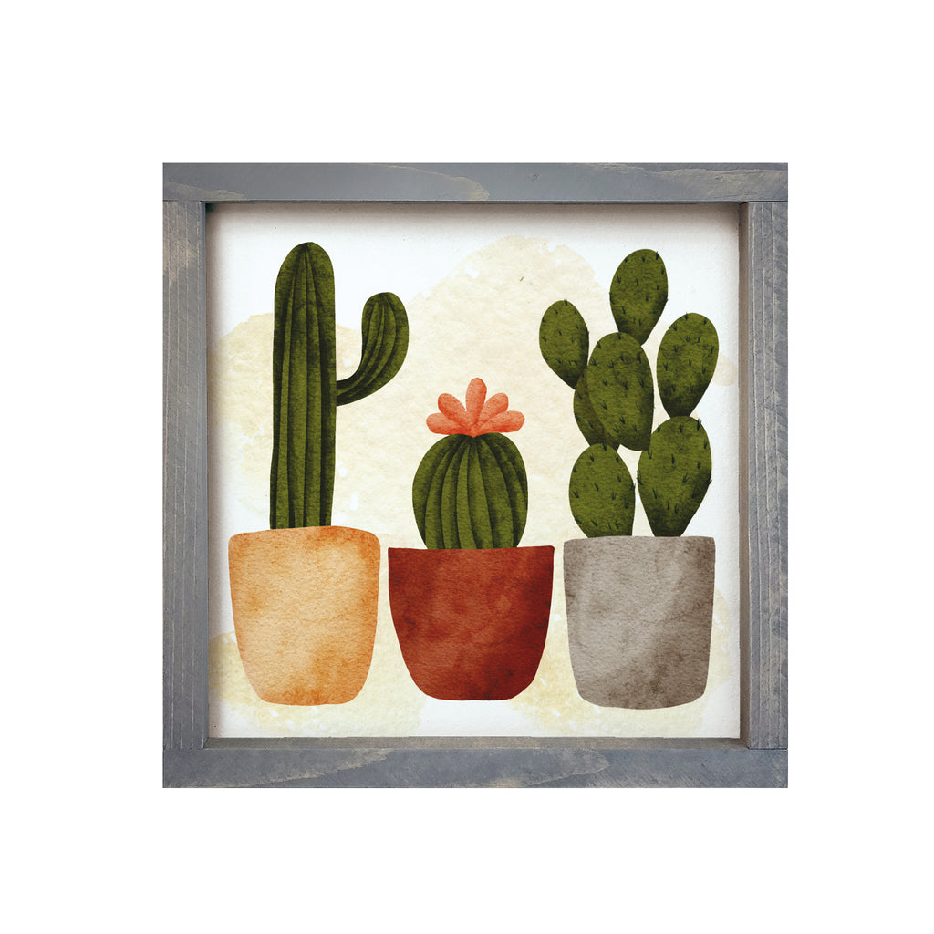 Cactus Art Framed Wood Sign - 12"x12" | Succulent Art | Plant Art | Festive Fit Home