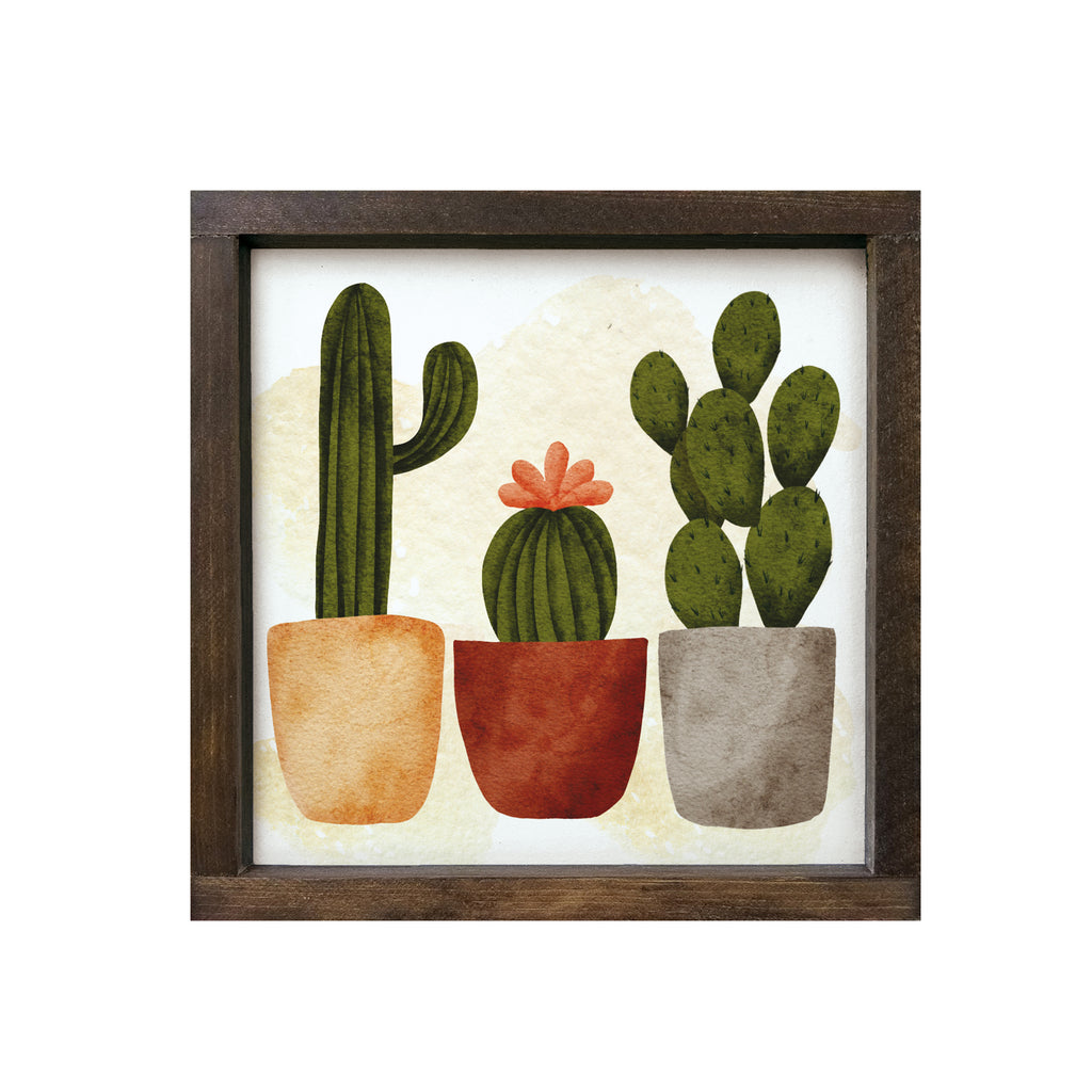 Cactus Art Framed Wood Sign - 12"x12" | Succulent Art | Plant Art | Festive Fit Home