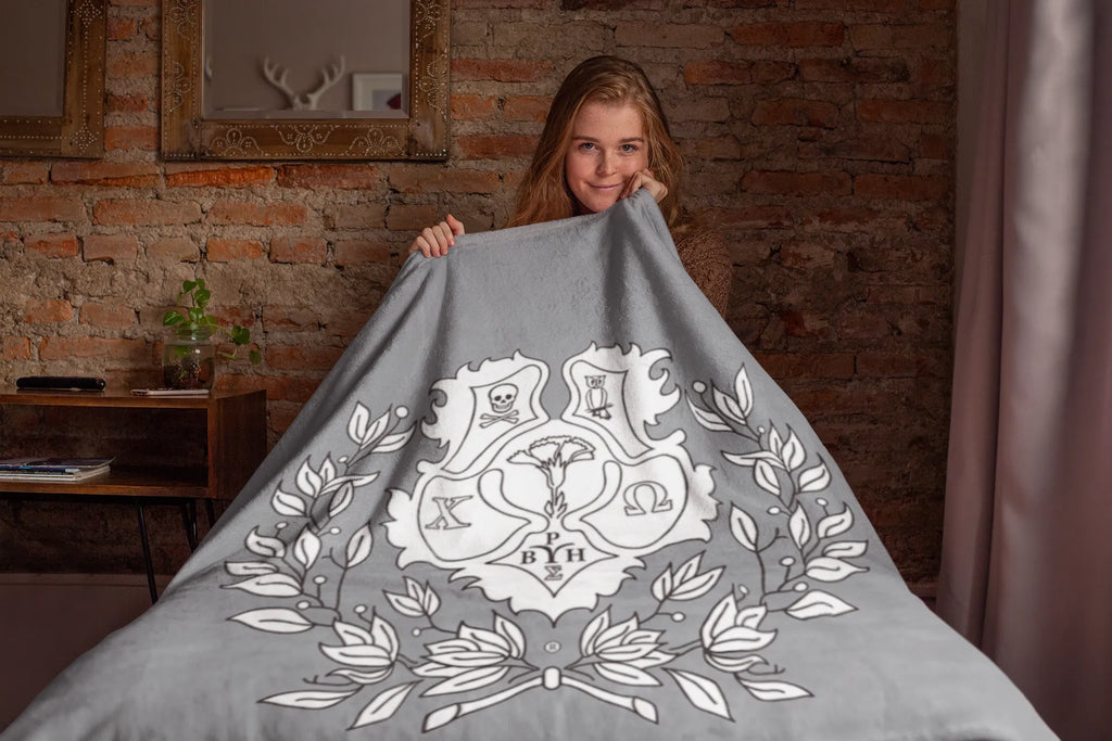 Chi Omega Sherpa Blanket - Gray Coat of Arms 60"x80" | Gifts and Decor | Festive Fit Home