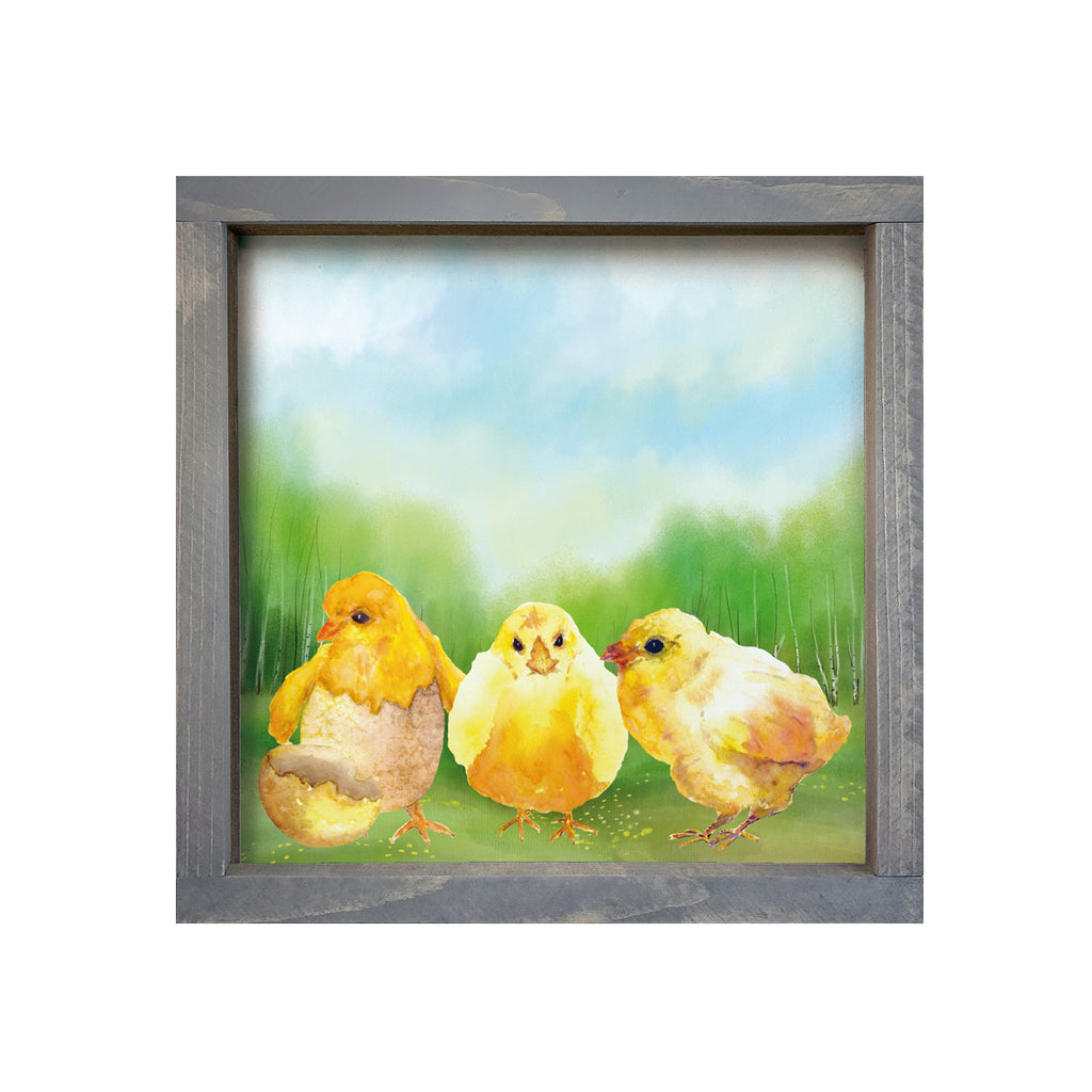 Chicks Farmhouse Art Framed Wood Sign  12"x12" | Spring and Summer Art | Festive Fit Home
