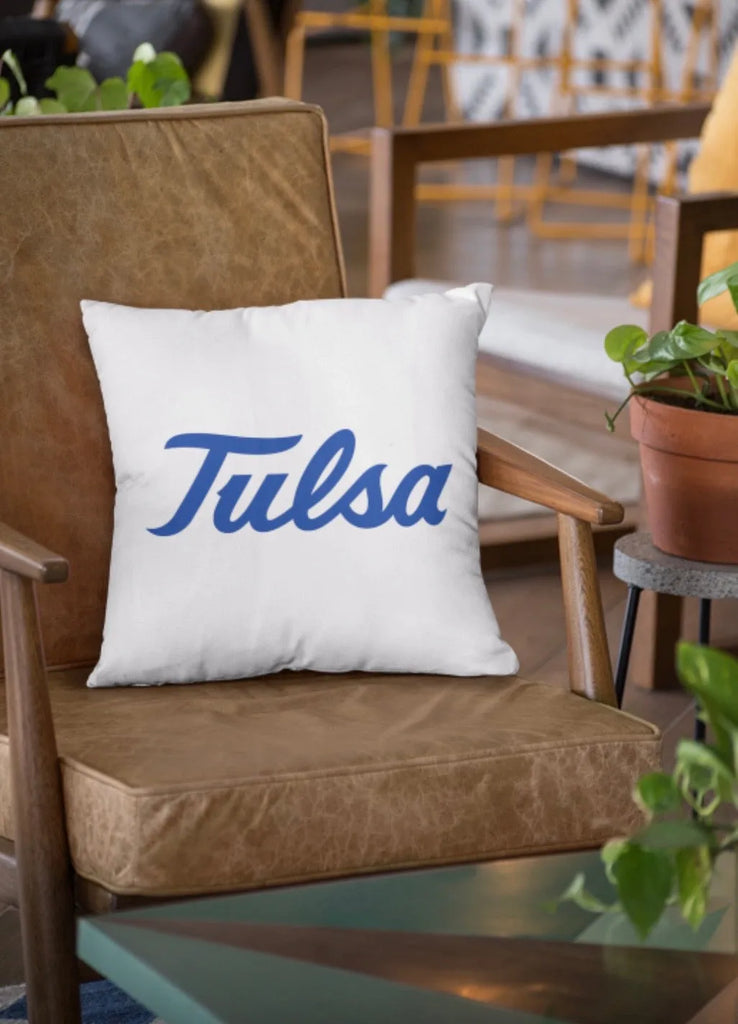 University of Tulsa Throw Pillow Cover - Blue Script  18" | Decor and Unique Gifts | Festive Fit Home