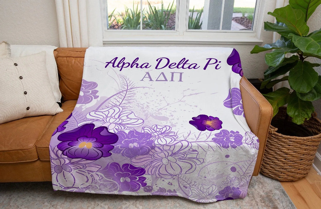 Alpha Delta Pi XL 60x80 Sherpa Blanket - Violets | Custom ADPi Gifts