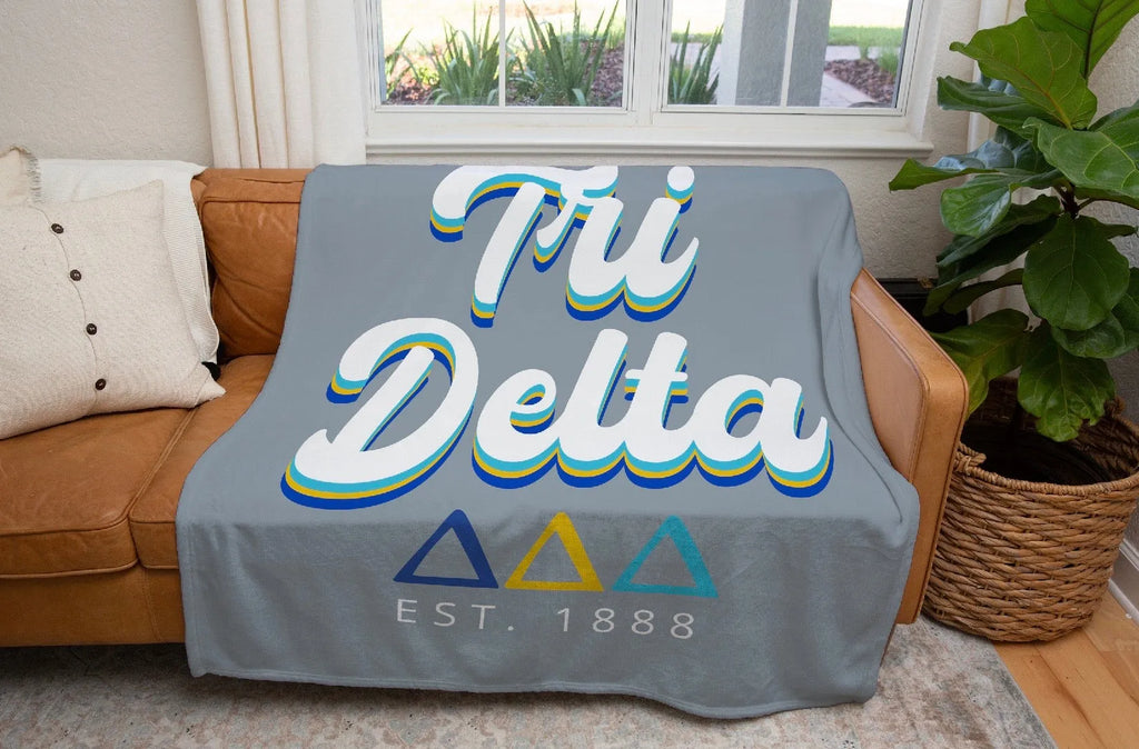 Tri Delta Sherpa Blanket - Retro - 60"x80" | Gifts and Merchandise | Festive Fit Home