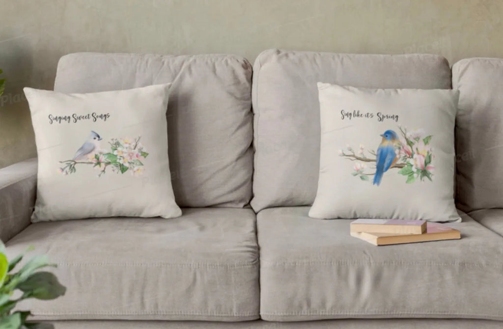 Singing Sweet Songs Spring Throw Pillow | Festive Fit Home | Spring Home Decor | Bird Pillow | Square Spring Pillow | Spring Decorating
