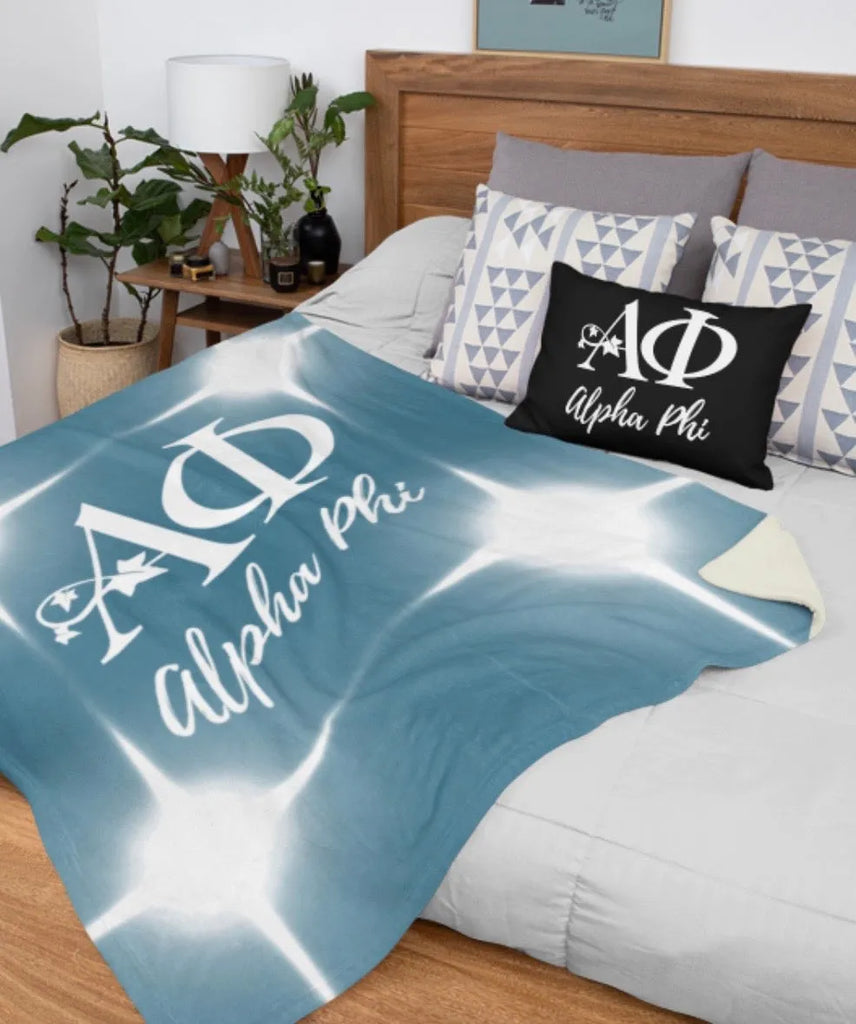 Alpha Phi XXL 60x80 Sherpa Blanket Flashing Lights - Aqua | Aphi Gifts