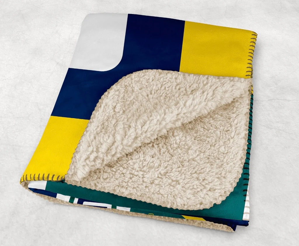 UNCW Sherpa Blanket Layered Color Block Gold  60"x80" | UNC Wilmington Gifts and Merchandise | Festive Fit Home