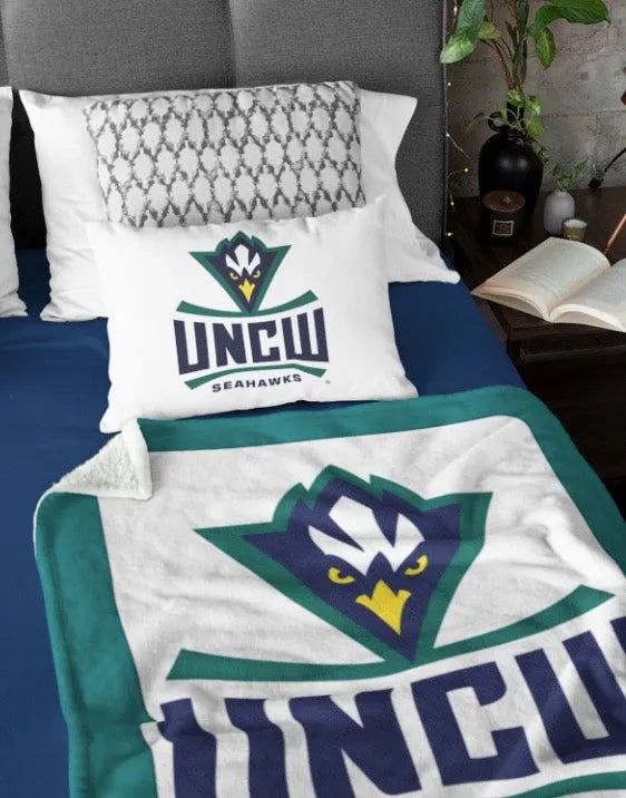 UNCW Sherpa Blanket Large Logo Teal Band 60"x80"| UNC Wilmington Gifts