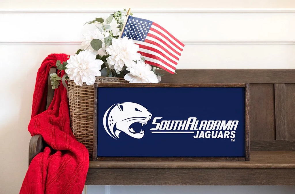 University of South Alabama Classic White Logo Wood Sign - Blue 12"x24"