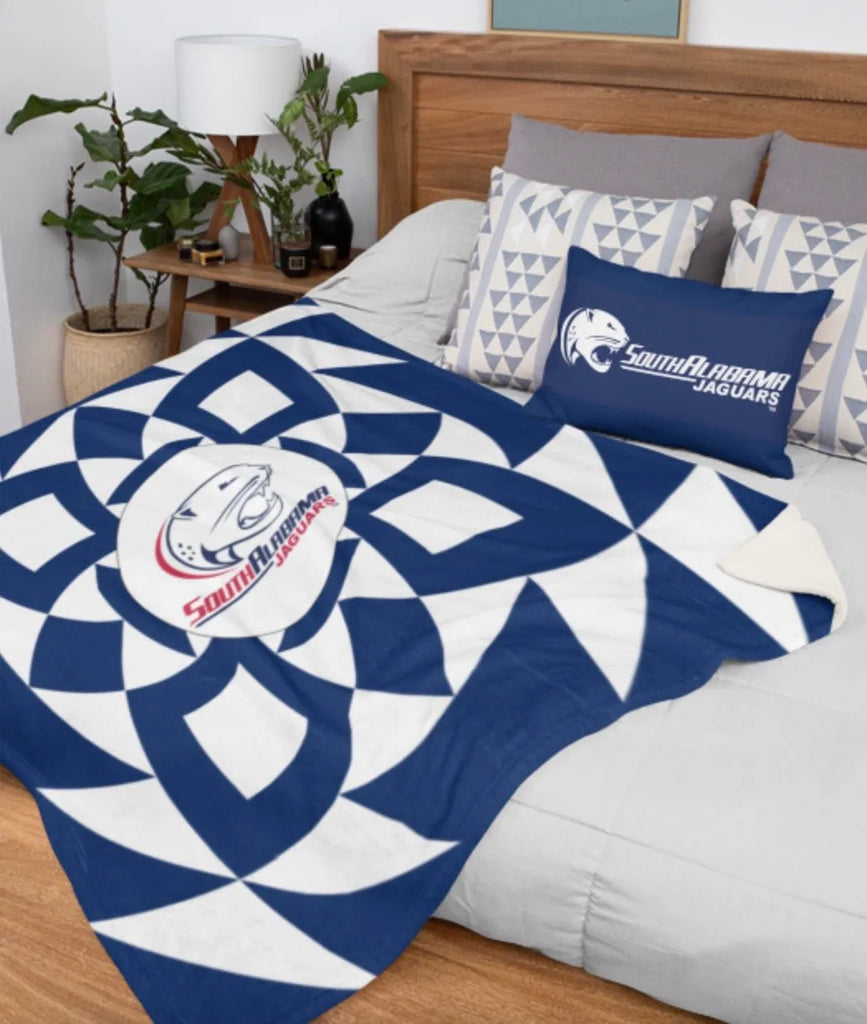 University of South Alabama Blanket Blue Sherpa Tribal 60"x80" | South Alabama Gifts | Festive Fit Home