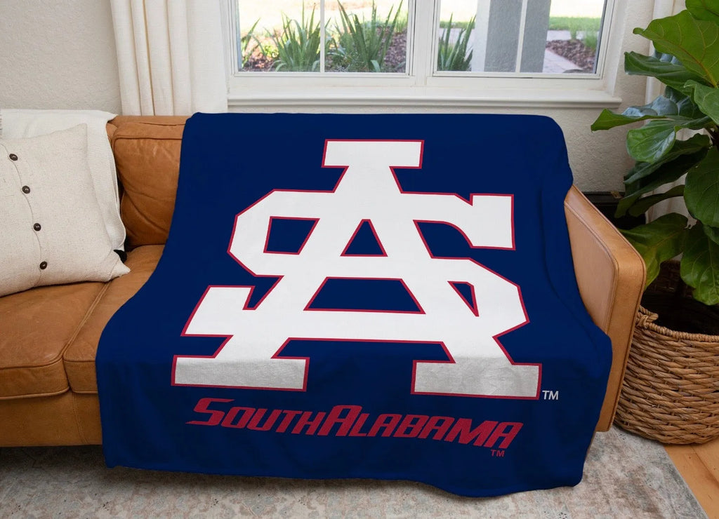 University of South Alabama Sherpa Blanket- White Letters 60"x80" | Gifts | Festive Fit Home