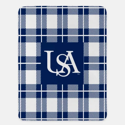 University of South Alabama USA Blanket - Blue Plaid 60"x80" | Decor | Custom Gifts | Festive Fit Home