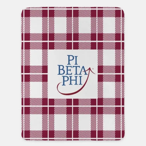 Pi Beta Phi Sherpa Blanket - Wine Plaid 60"x80" | Custom Gifts | Decor | Festive Fit Home