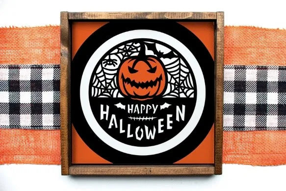 Scary Pumpkin Happy Halloween Wood Sign - Halloween Sign | Halloween Art | Halloween Home Decor | Festive Fit Home